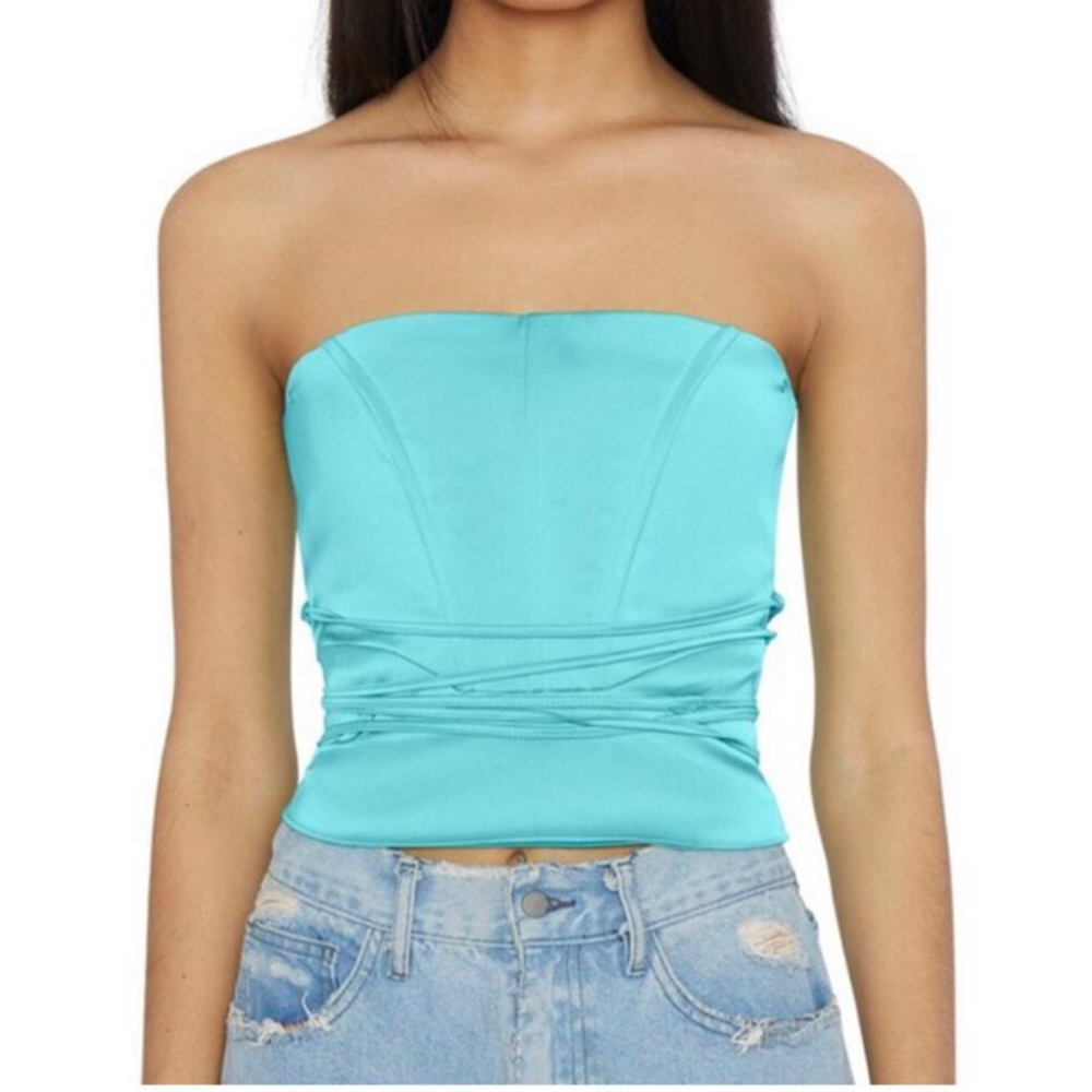 Turquoise Danielle Guizio self tie satin corset top